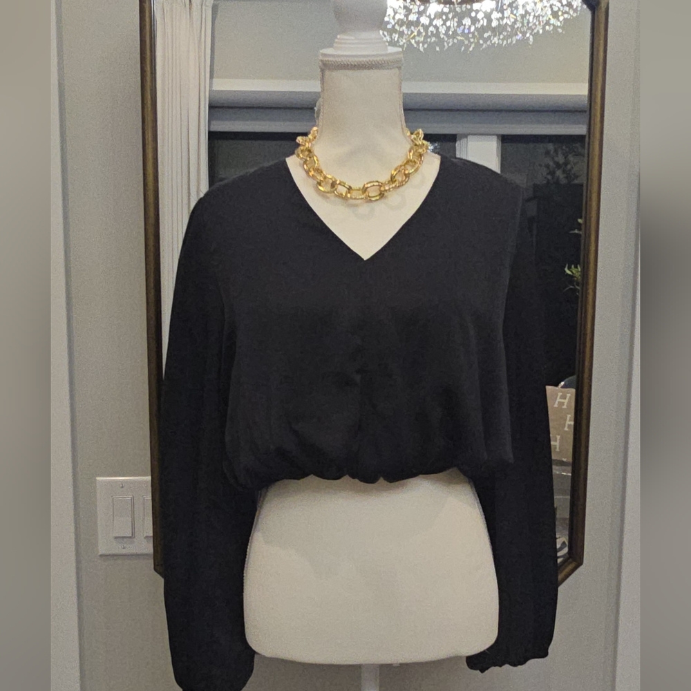 Shinestar Black V-Neck Blouse